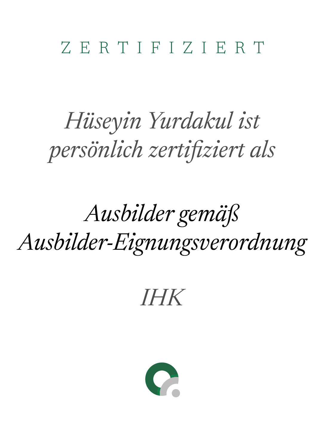 Zertifikat Ausbilder Eignungsverordnung IHK