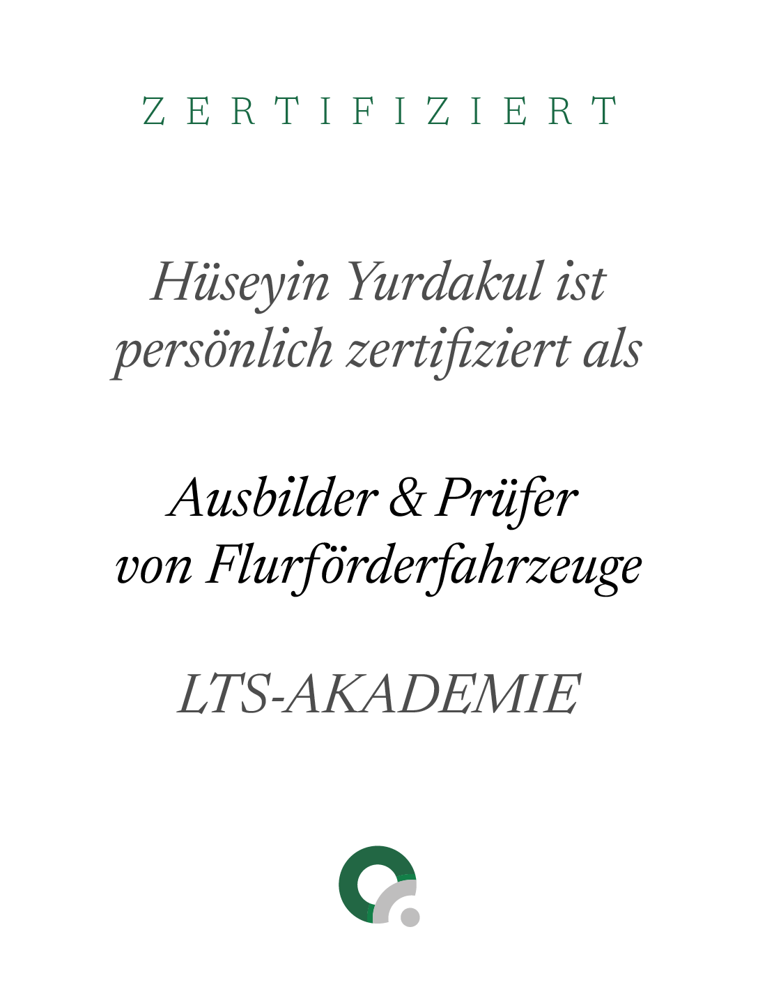 Zertifikat Flurförderfahrzeuge