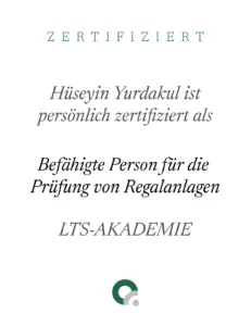 Zertifikate Prüfung Regalanlagen