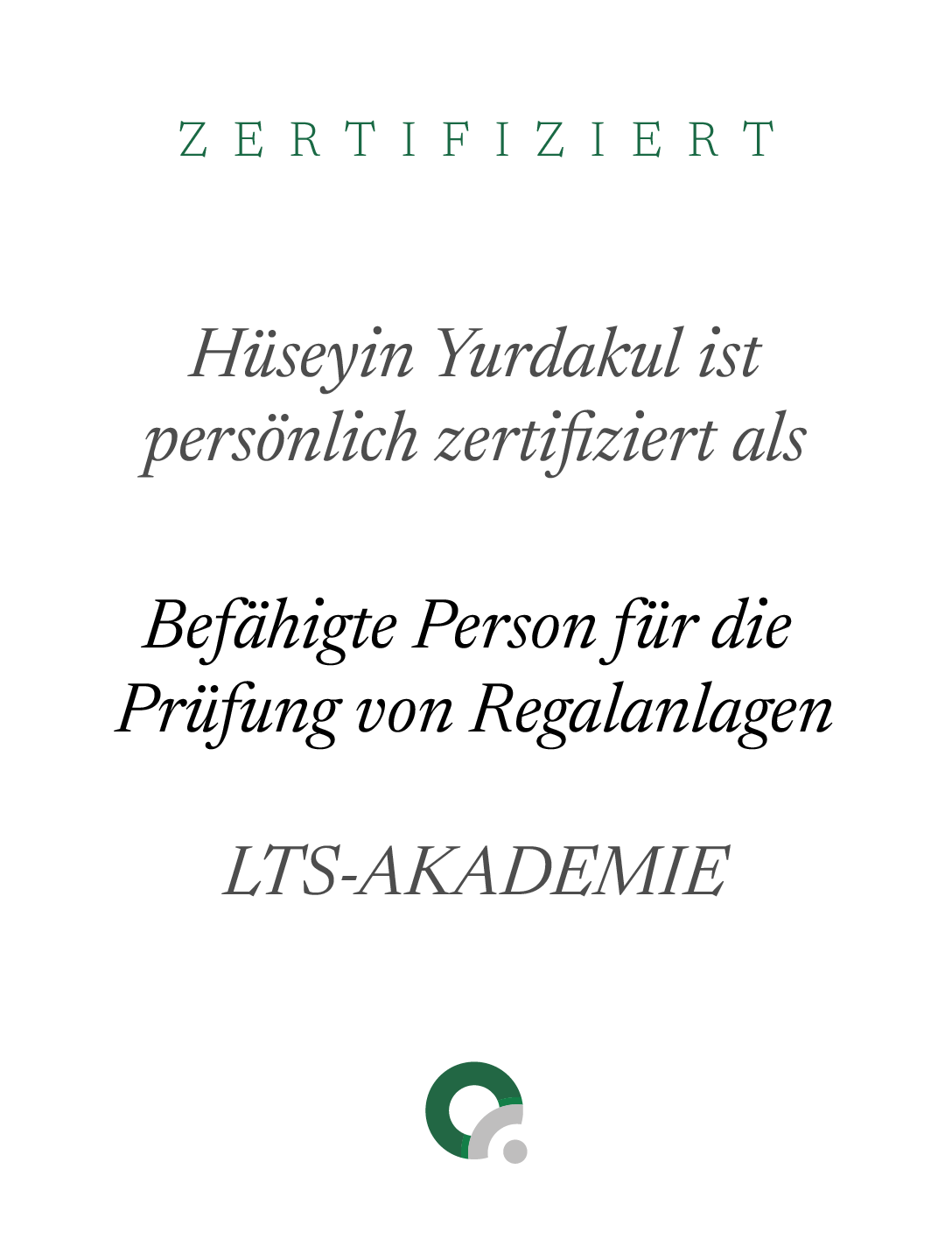 Zertifikate Prüfung Regalanlagen