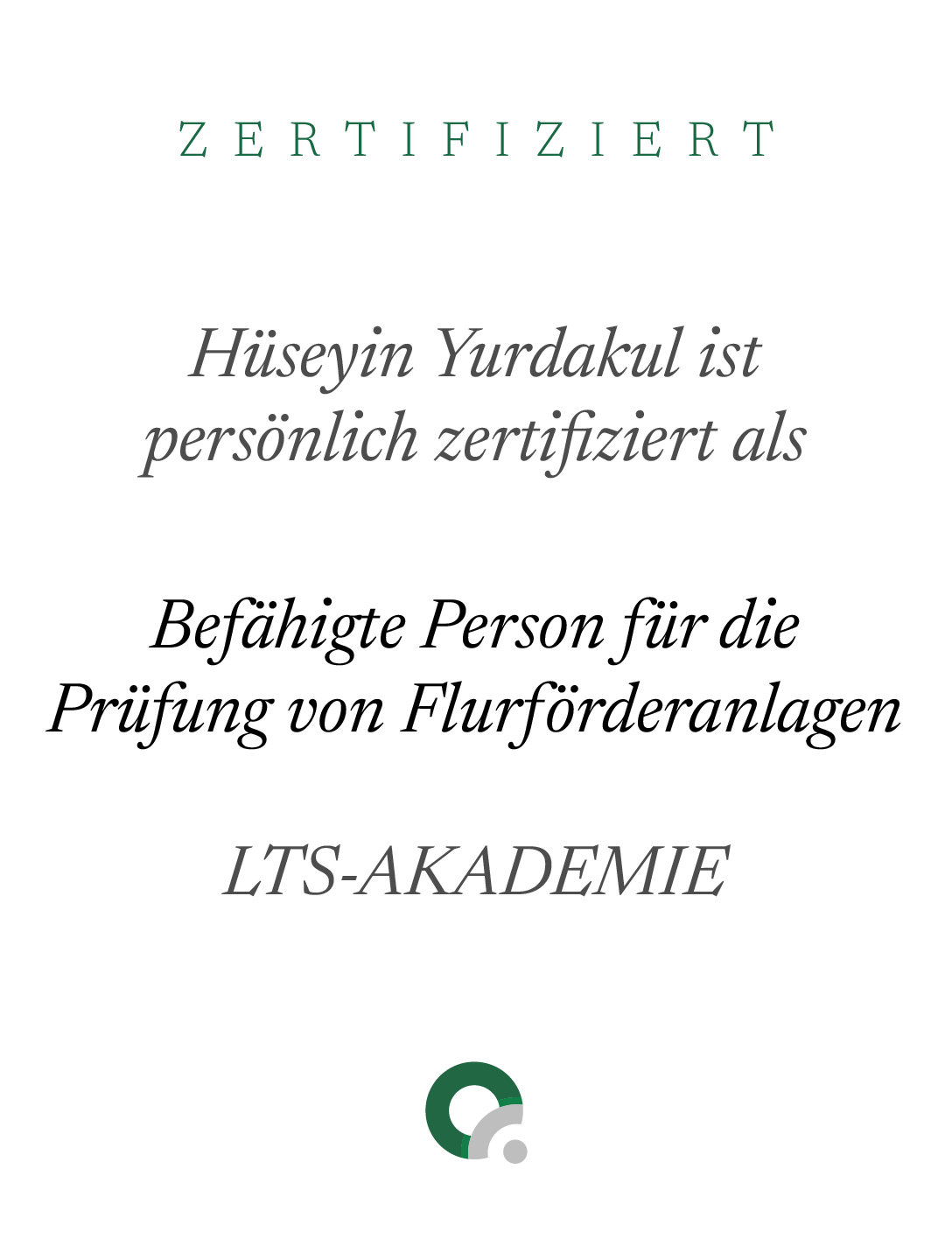 Zertifikat Prüfung Flurförderanlagen