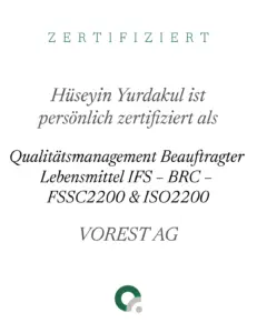 Zertifikat Qualitätsmanager FSSC2200 ISO2200